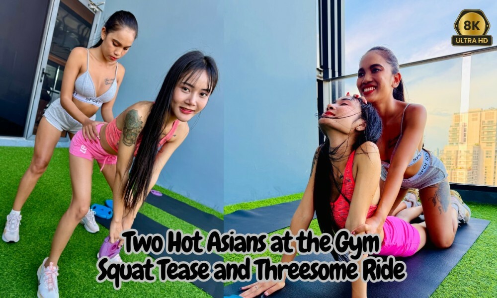 Two Hot Asians At The Gym: Squat Tease And Threesome Ride